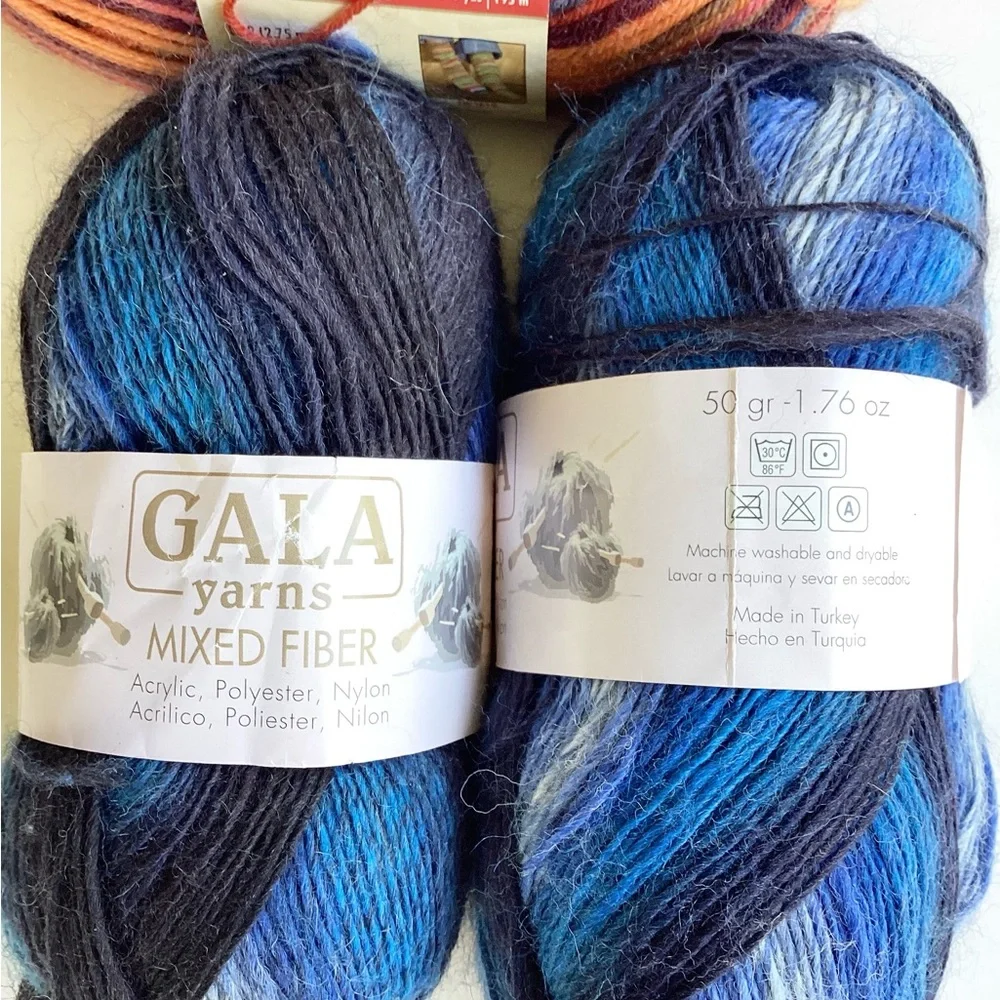 Yarn Sox Bernat Red Heart Gala Blue Orange Brown Green